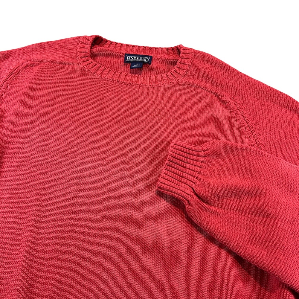 Lands End Sweater Mens XL Tall Red Crewneck Cotton Knit Raglan Made in USA